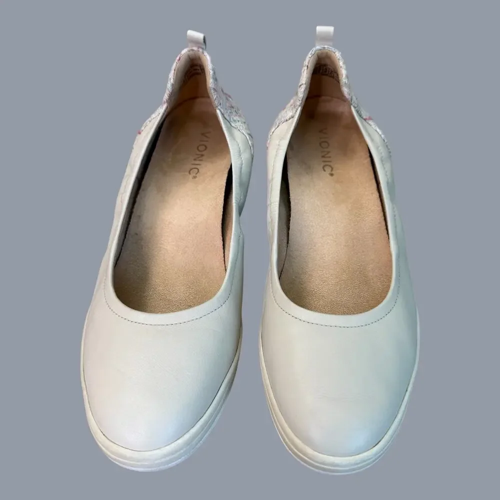 Vionic Jacey Wedge Low Heel Slip On Comfort Shoes Women Size 10 Cream Leather